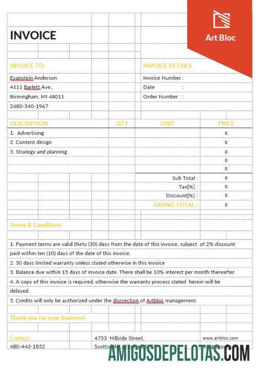 em branco Modelo de fatura do diretor de arte